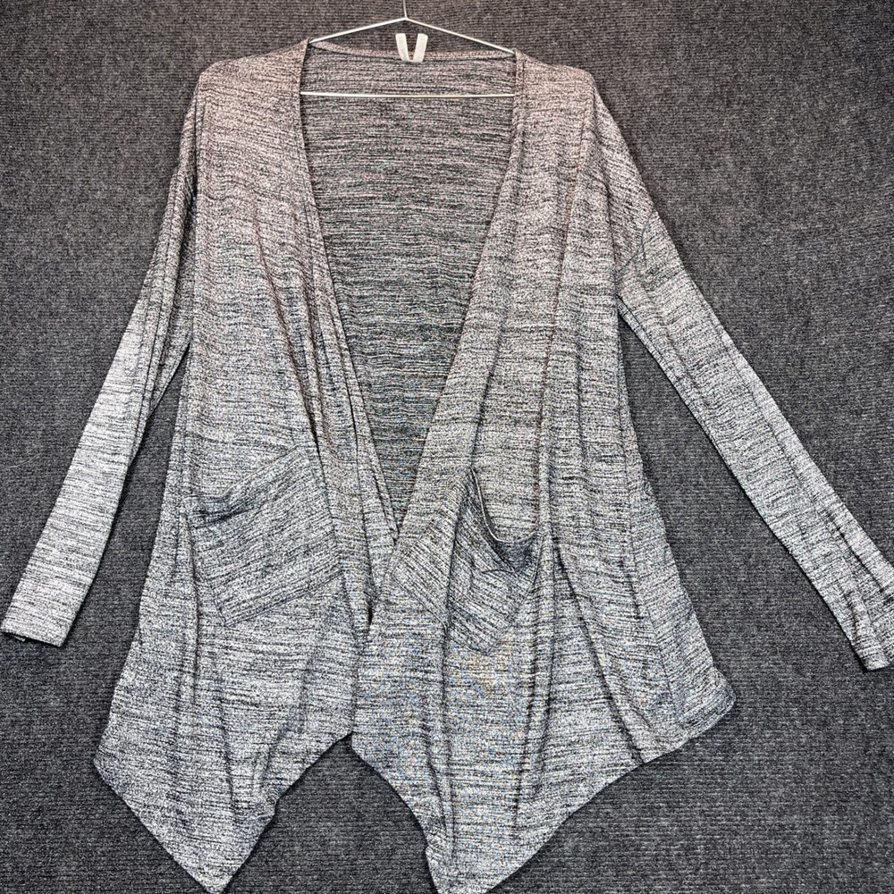 Y2K Mudd Open Front Cardigan M Gray Sharkbite Hem Pocket Minimalist Basic Office